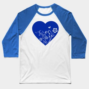 Blue heart flowers butterflies Baseball T-Shirt